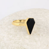 Black Onyx Ring, Diamond Shape Onyx 9x14mm Gemstone Ring, Gold Plated Bezel Ring, Birthday Gift for Mom, Minimalist Ring, Dainty Silver Ring